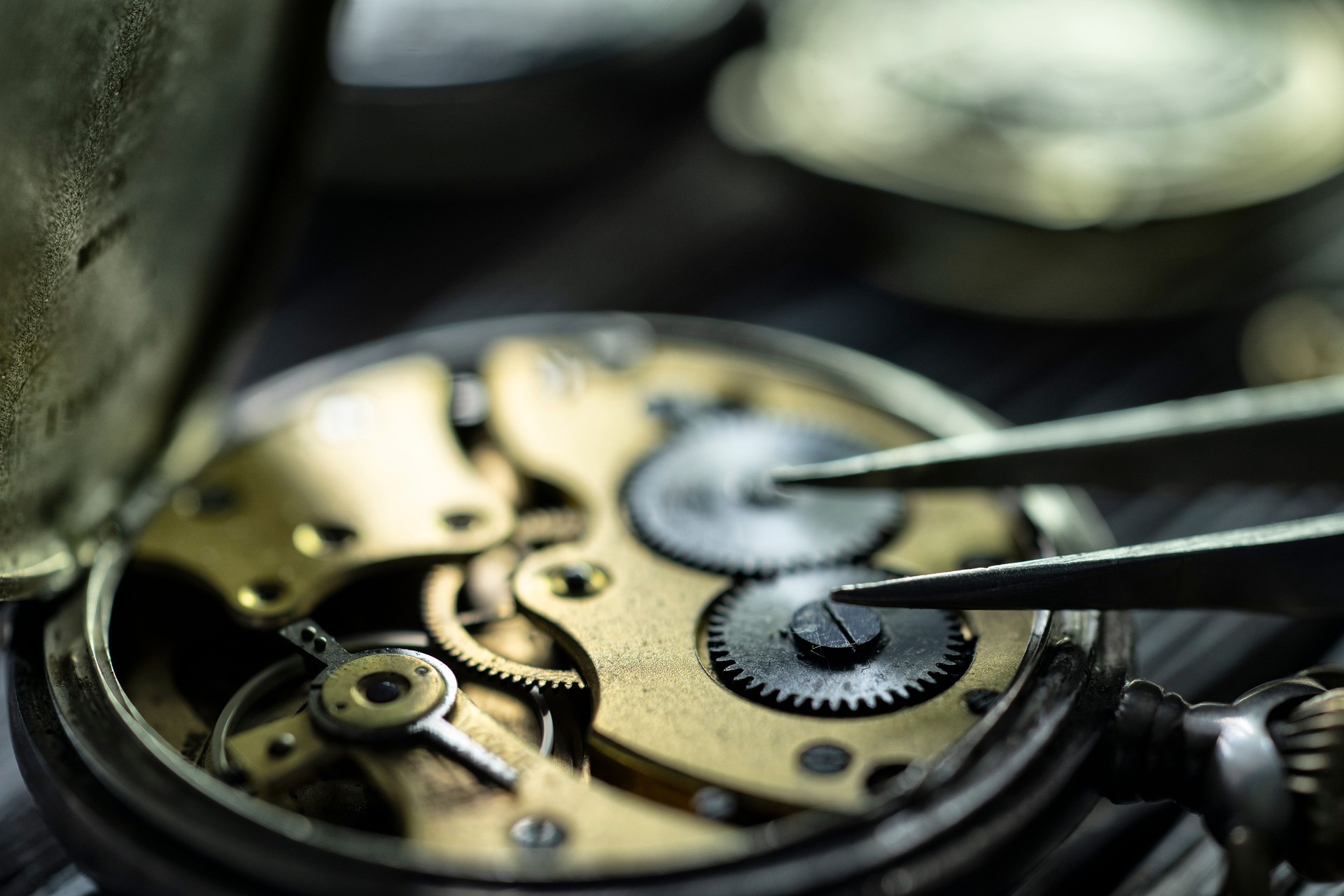 Watch repair. Watchmaker's workshop. Special tools for watch adjustment